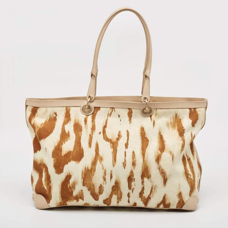 مملوكة مسبقًا Dior Beige/Brown Printed Canvas and Leather St. Tropez Tote 