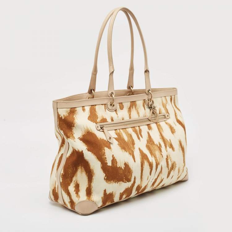 مملوكة مسبقًا Dior Beige/Brown Printed Canvas and Leather St. Tropez Tote 