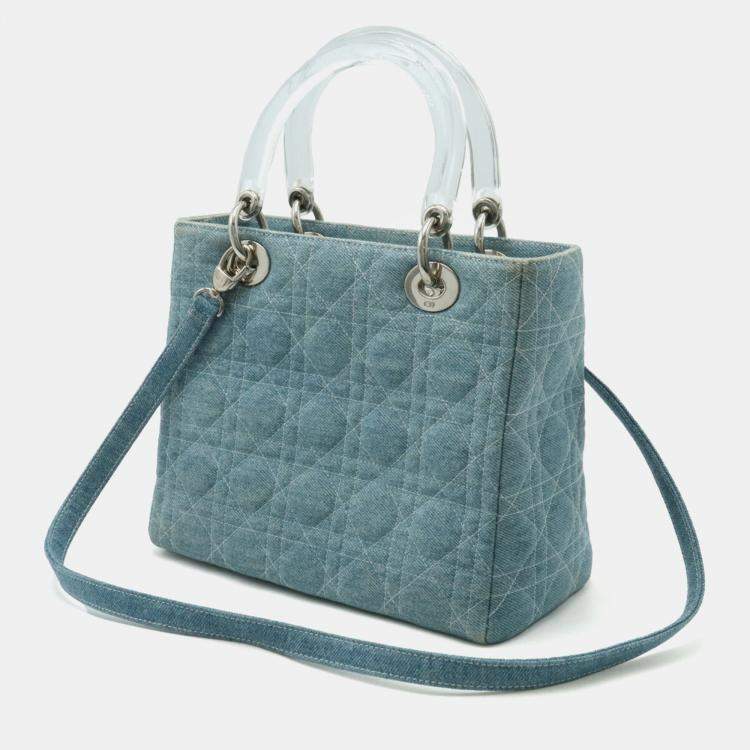 Pre Owned Dior Blue Denim Medium Lady Dior Tote Bag