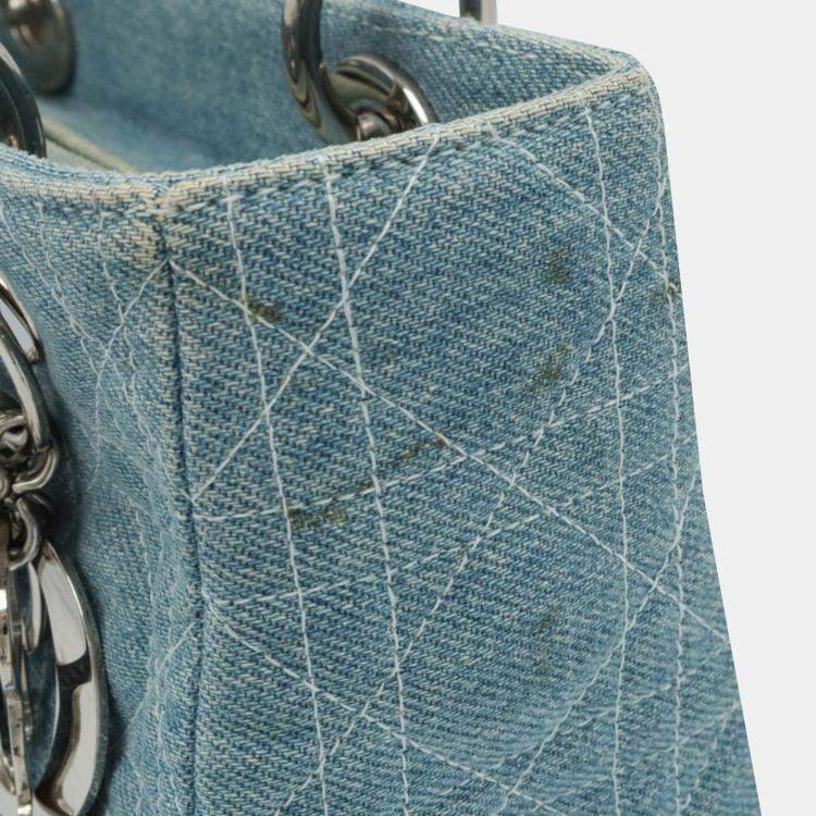Pre Owned Dior Blue Denim Medium Lady Dior Tote Bag