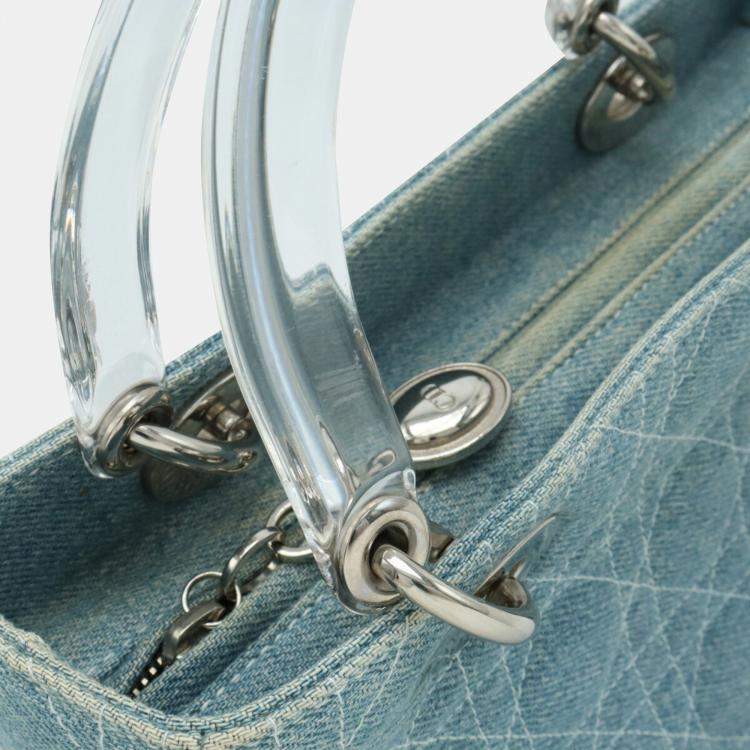 Pre Owned Dior Blue Denim Medium Lady Dior Tote Bag