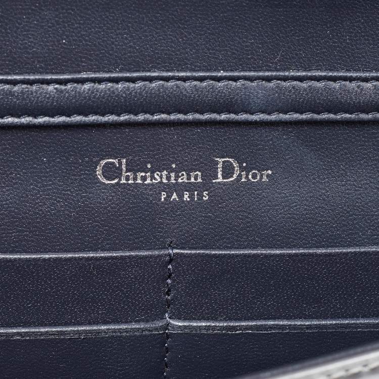 Pre Owned Dior SIlver Micro Cannage Patent Leather Diorama Wallet On Chain