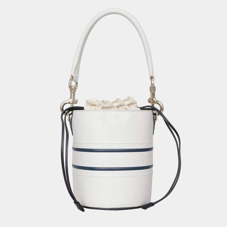 Pre Owned Dior White/Navy Blue Leather Vibe Bucket Bag
