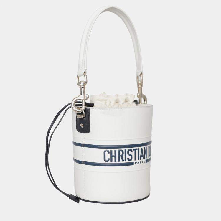 Pre Owned Dior White/Navy Blue Leather Vibe Bucket Bag