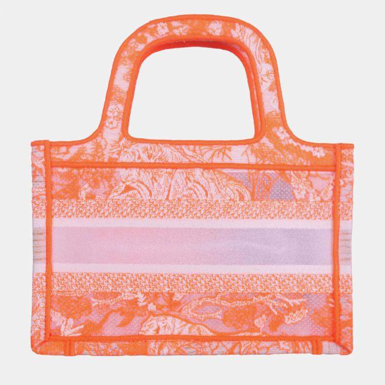 Pre Owned Dior Neon Orange Canvas Mini Book Tote Bag