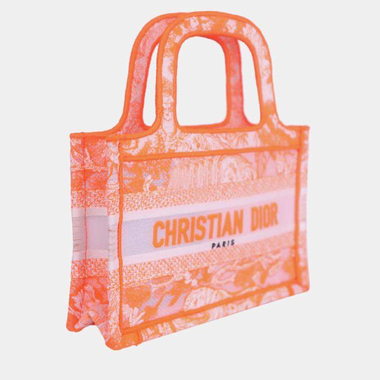 Pre Owned Dior Neon Orange Canvas Mini Book Tote Bag