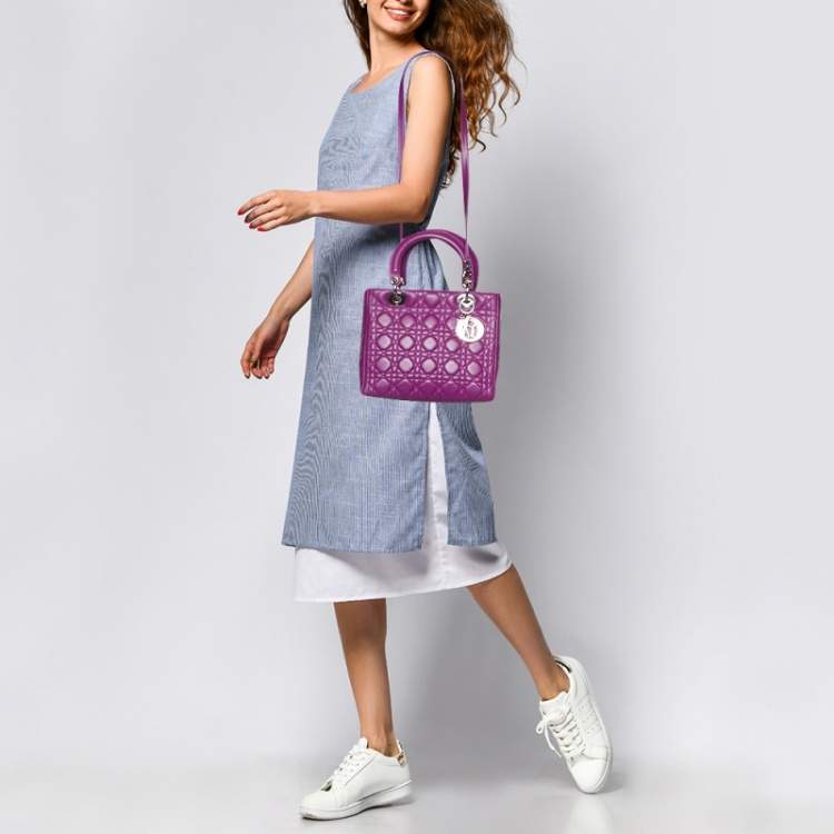 مملوكة مسبقًا Dior Purple Cannage Leather Medium Lady Dior Tote 