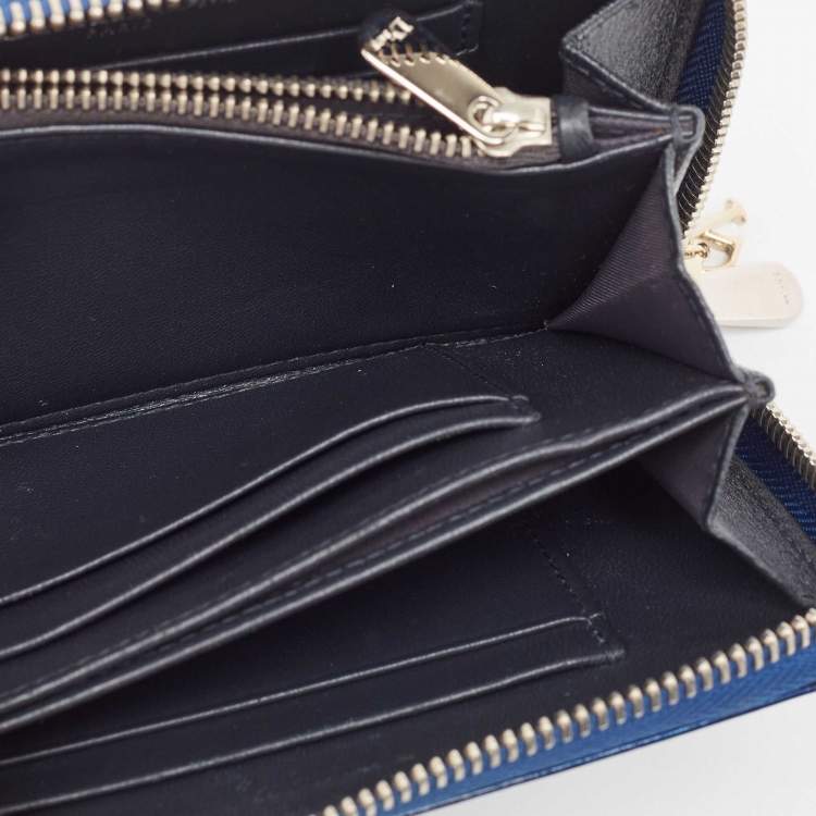 Pre Owned Dior Blue Micro Cannage Patent Leather Diorama Zip Around Wallet