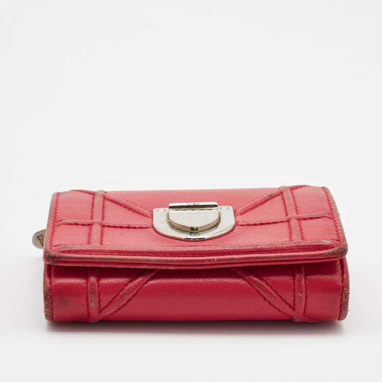 Pre Owned Dior Pink Leather Diorama Trifold Wallet