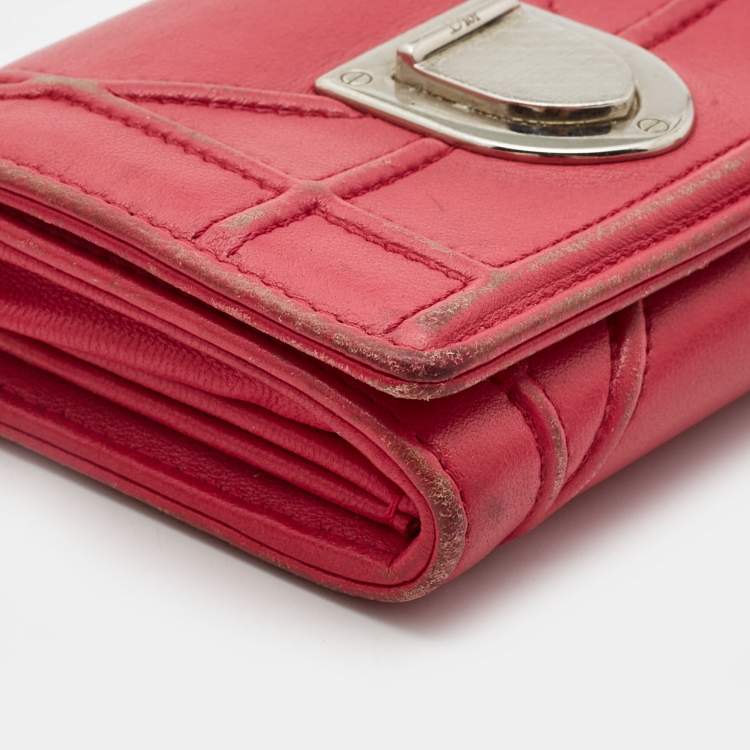 Pre Owned Dior Pink Leather Diorama Trifold Wallet