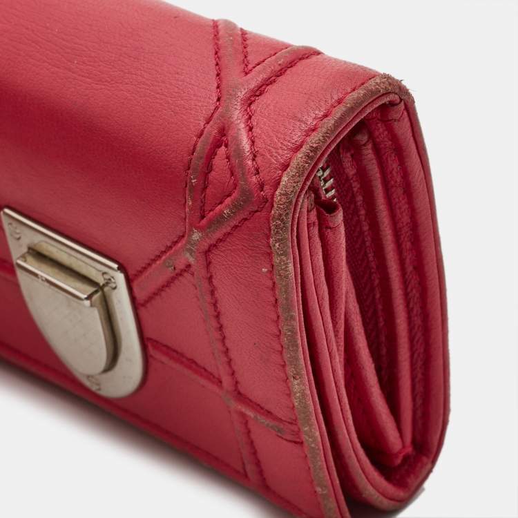 Pre Owned Dior Pink Leather Diorama Trifold Wallet