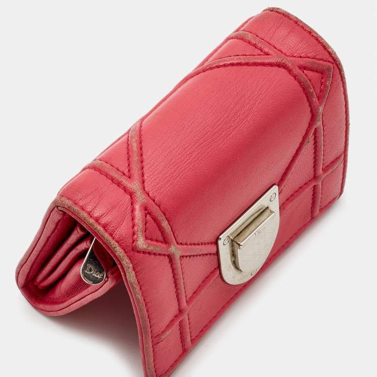Pre Owned Dior Pink Leather Diorama Trifold Wallet