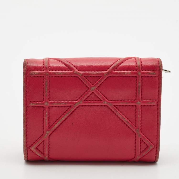 Pre Owned Dior Pink Leather Diorama Trifold Wallet