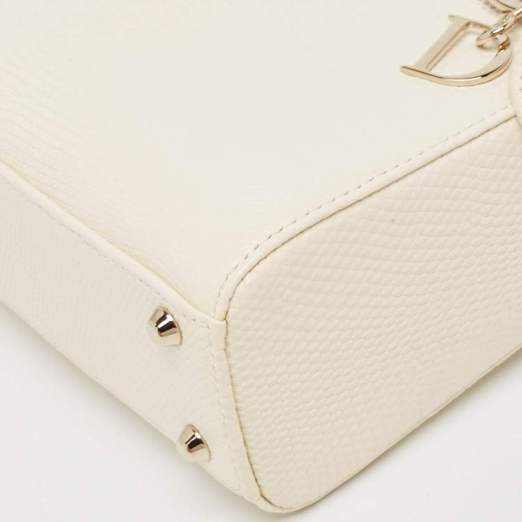 Pre Owned Dior Off White Lizard Mini Lady Dior Tote