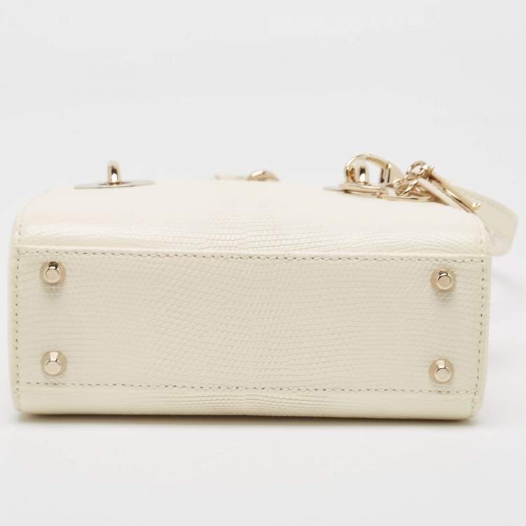 Pre Owned Dior Off White Lizard Mini Lady Dior Tote