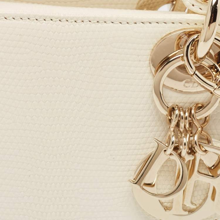 Pre Owned Dior Off White Lizard Mini Lady Dior Tote