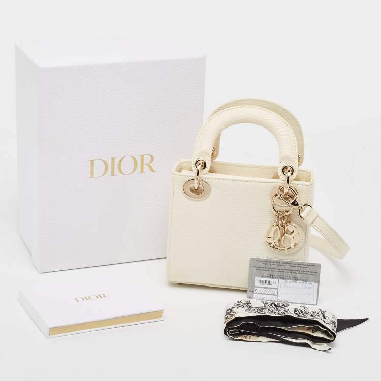 Pre Owned Dior Off White Lizard Mini Lady Dior Tote