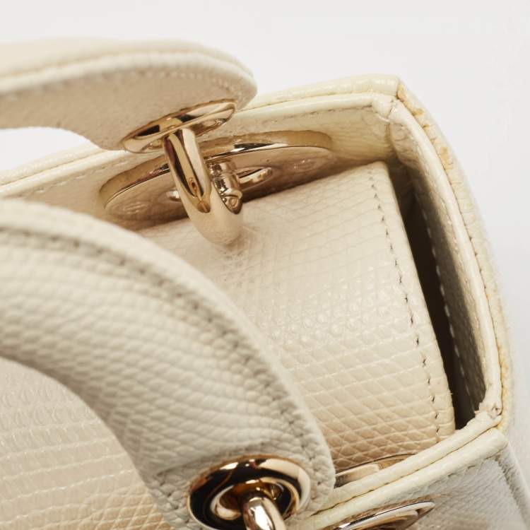 Pre Owned Dior Off White Lizard Mini Lady Dior Tote
