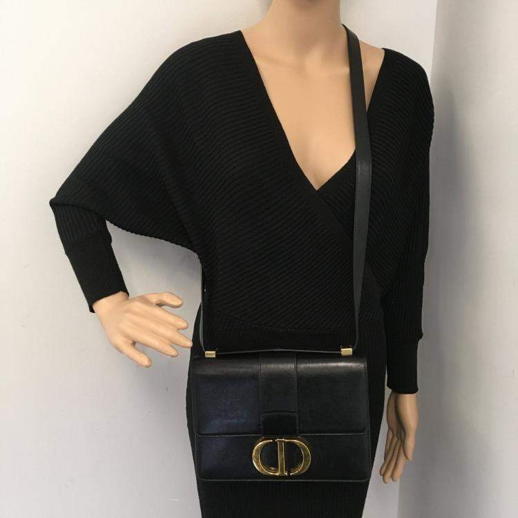 Pre Owned Dior Black Leather 30 Montaigne Shoulder Bag