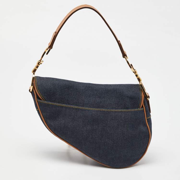 Pre Owned Dior Blue/brown Denim and Leather Saddle Bag