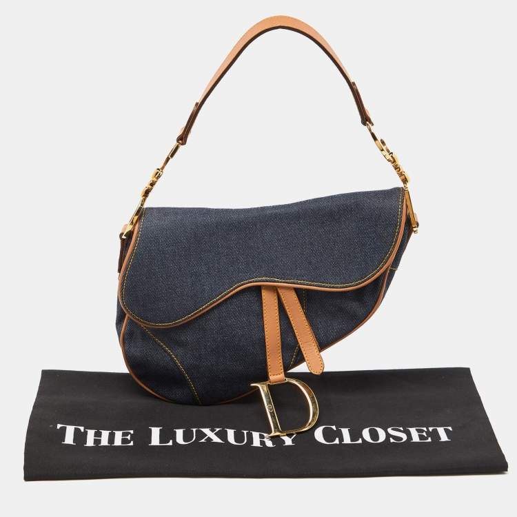 Pre Owned Dior Blue/brown Denim and Leather Saddle Bag