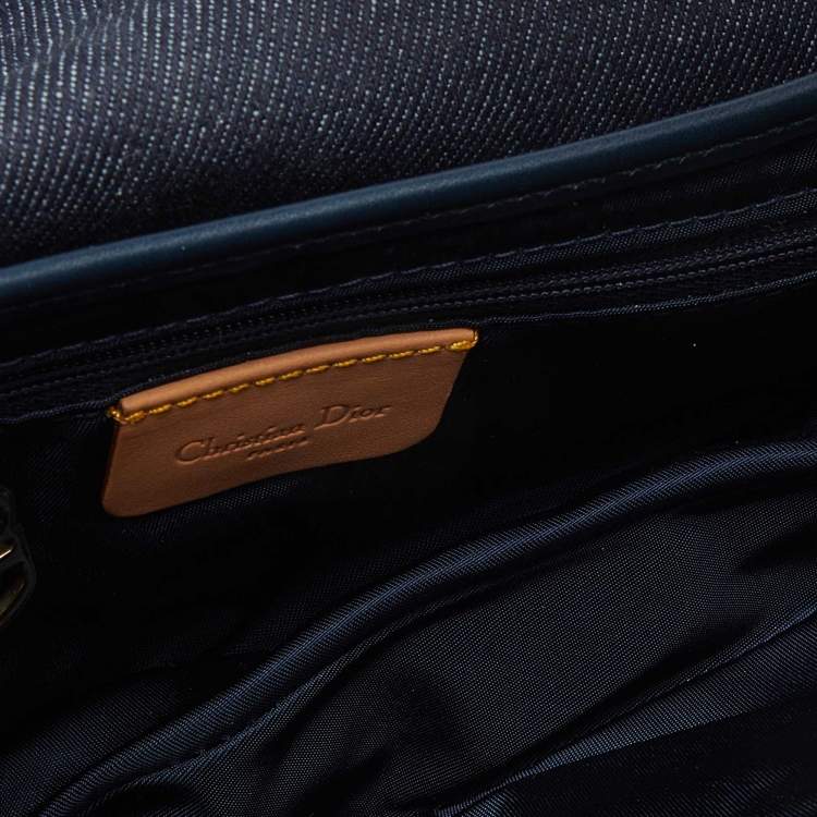 Pre Owned Dior Blue/brown Denim and Leather Saddle Bag