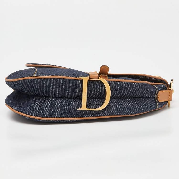 Pre Owned Dior Blue/brown Denim and Leather Saddle Bag