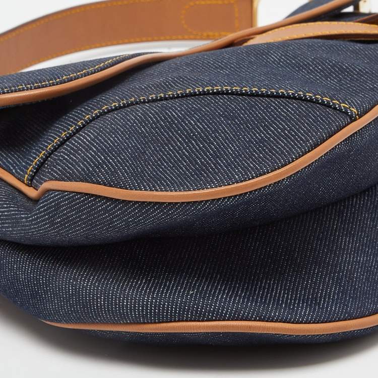 Pre Owned Dior Blue/brown Denim and Leather Saddle Bag