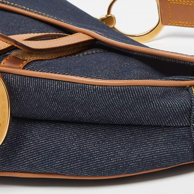 Pre Owned Dior Blue/brown Denim and Leather Saddle Bag