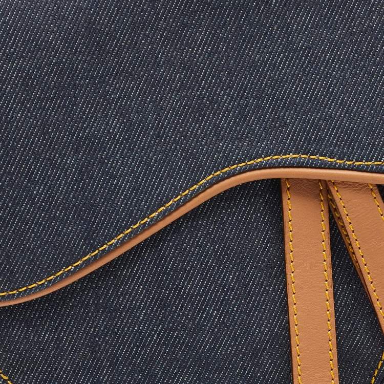 Pre Owned Dior Blue/brown Denim and Leather Saddle Bag