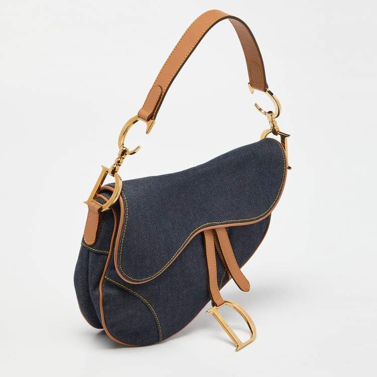 Pre Owned Dior Blue/brown Denim and Leather Saddle Bag
