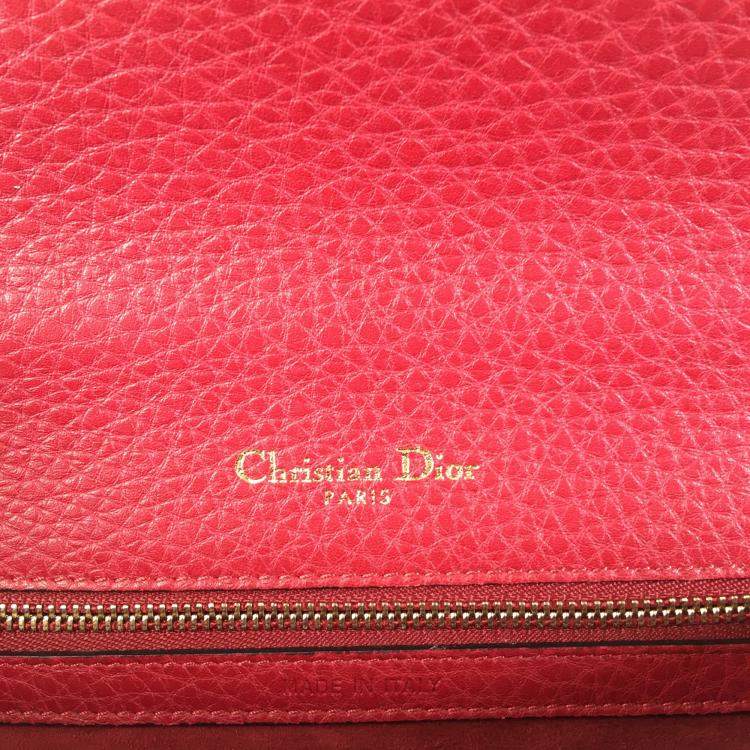 Pre Owned Dior Red Pebbled Leather Medium Diorama Shoulder Bag