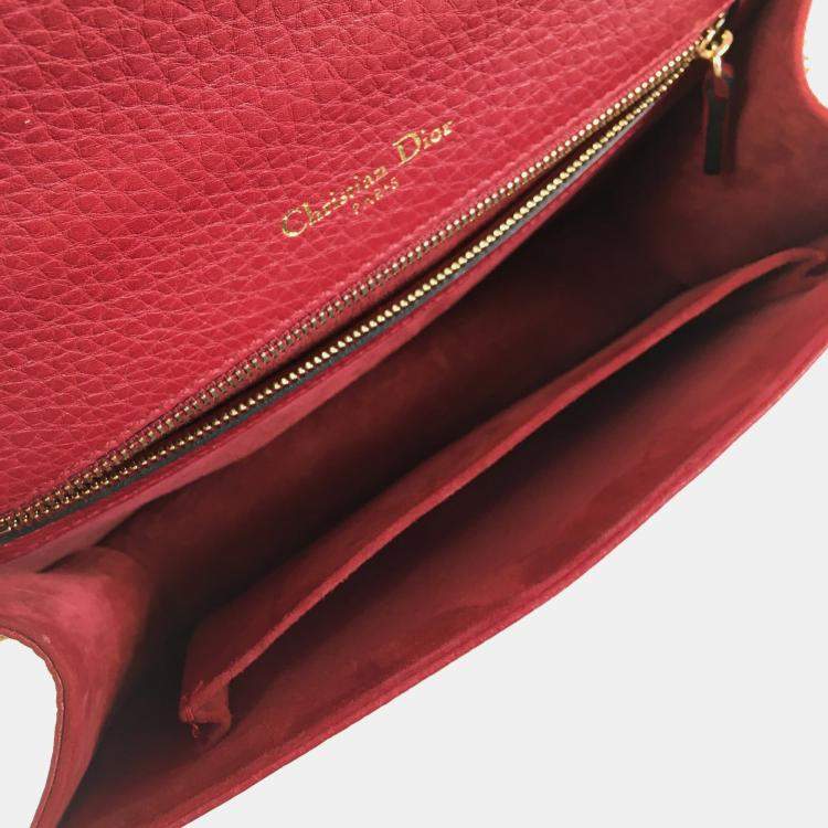 Pre Owned Dior Red Pebbled Leather Medium Diorama Shoulder Bag