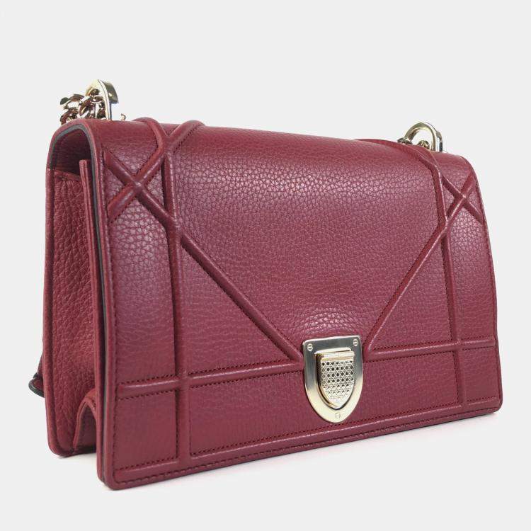 Pre Owned Dior Red Pebbled Leather Medium Diorama Shoulder Bag