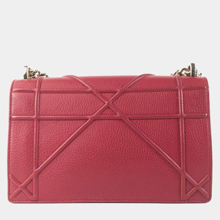 Pre Owned Dior Red Pebbled Leather Medium Diorama Shoulder Bag