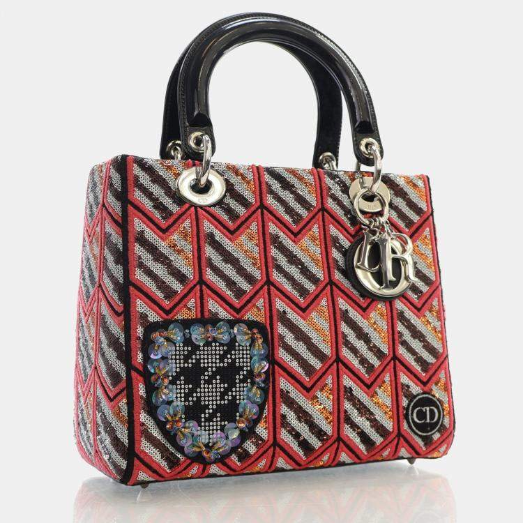 Pre Owned Dior Multicolor Leather and Sequin Medium Lady Dior Tote Bag