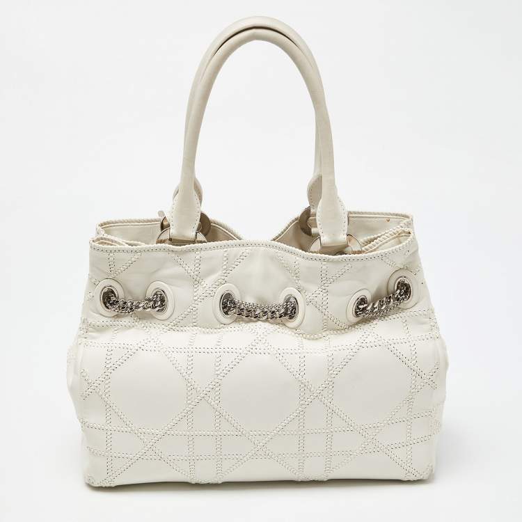 Pre Owned Dior White Cannage Leather Chri Chri Chain Tote