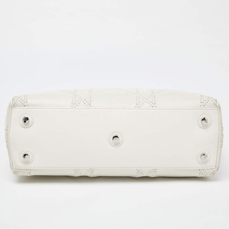Pre Owned Dior White Cannage Leather Chri Chri Chain Tote