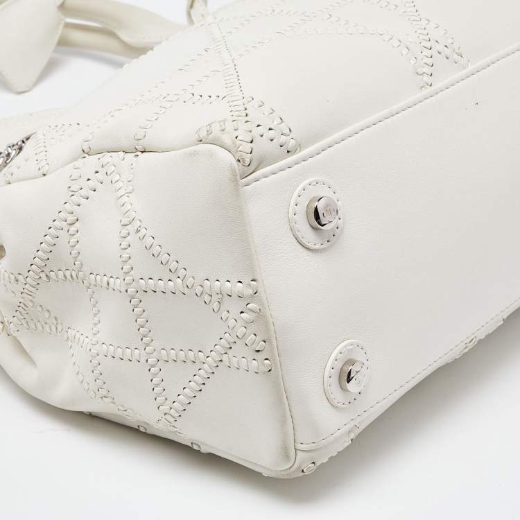 Pre Owned Dior White Cannage Leather Chri Chri Chain Tote