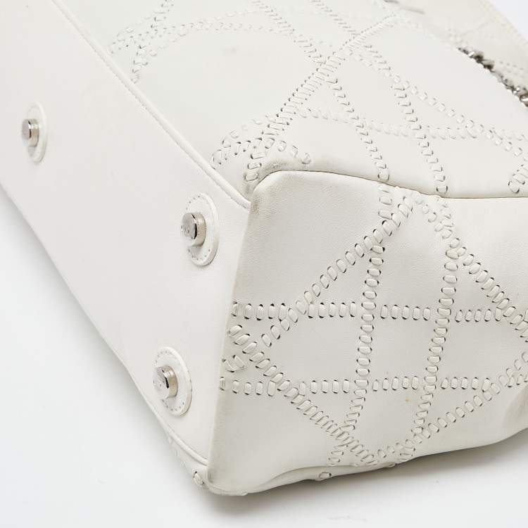 Pre Owned Dior White Cannage Leather Chri Chri Chain Tote