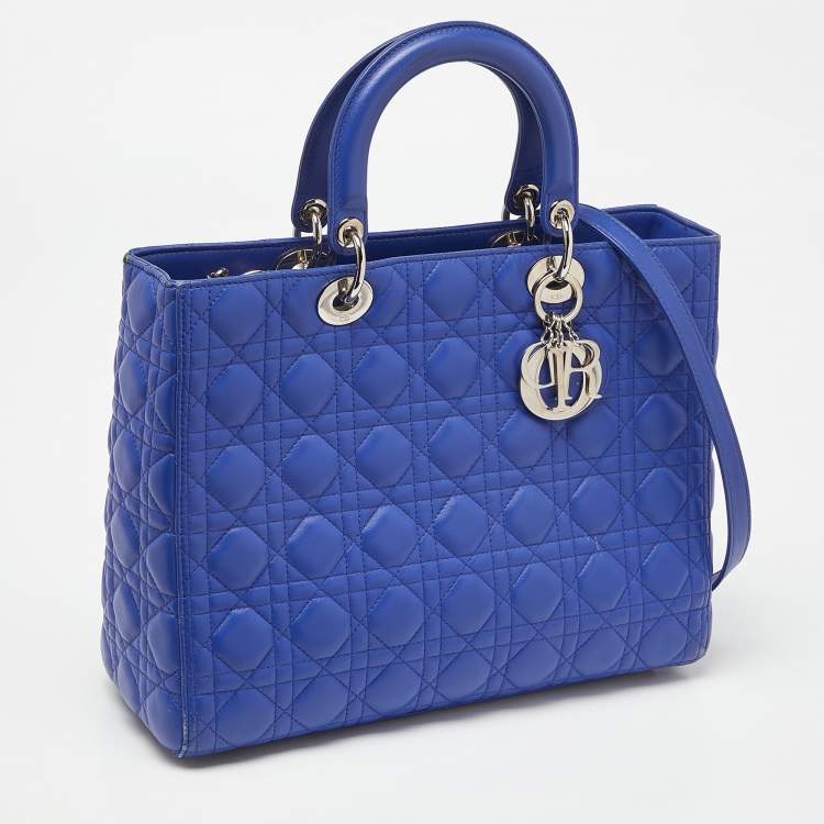 Pre Owned Dior Blue Cannage Leather Large Lady Dior Tote