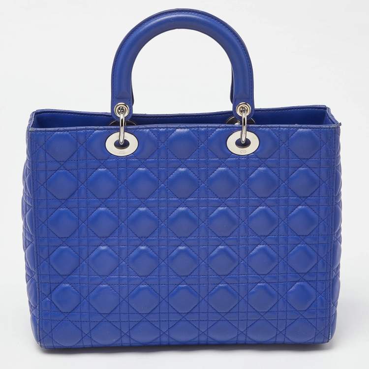 Pre Owned Dior Blue Cannage Leather Large Lady Dior Tote