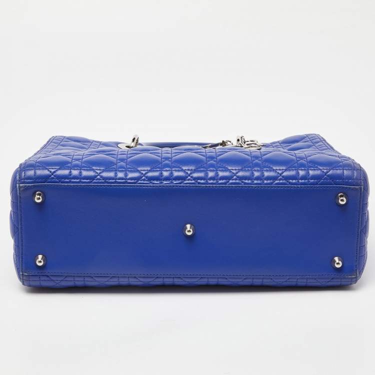 Pre Owned Dior Blue Cannage Leather Large Lady Dior Tote