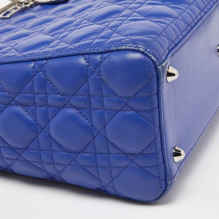 Pre Owned Dior Blue Cannage Leather Large Lady Dior Tote