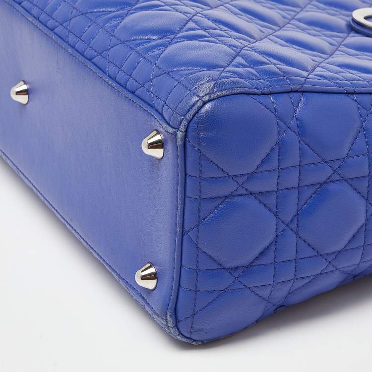Pre Owned Dior Blue Cannage Leather Large Lady Dior Tote