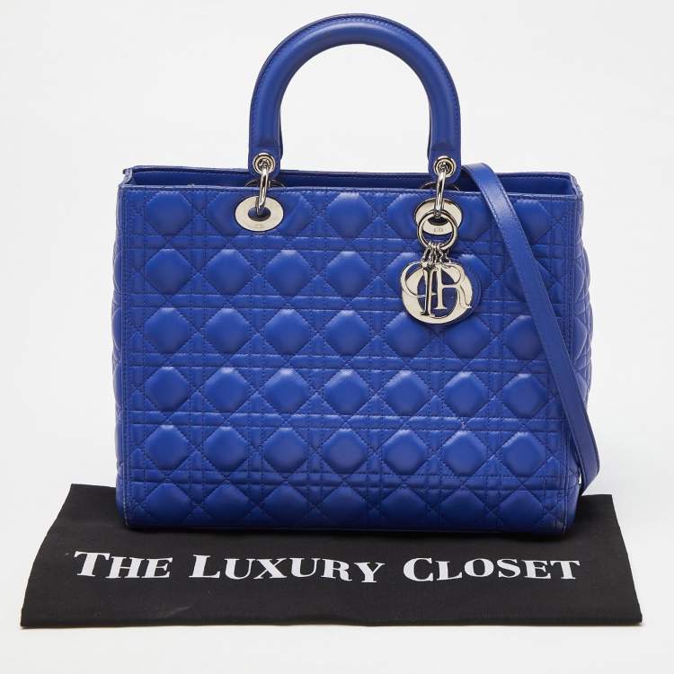 Pre Owned Dior Blue Cannage Leather Large Lady Dior Tote