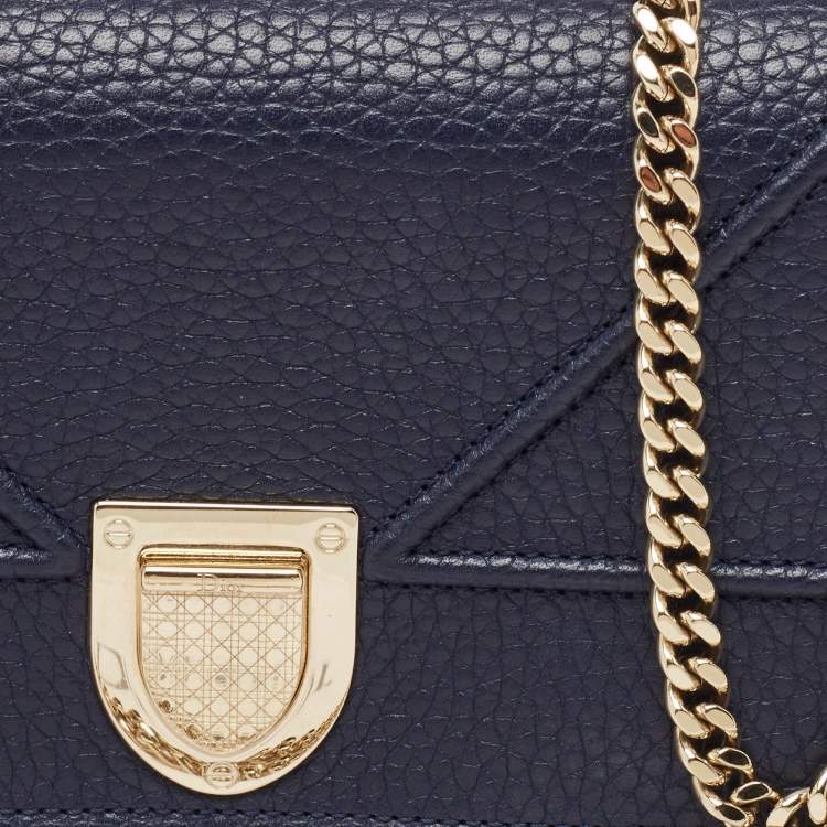 Pre Owned Dior Navy Blue Leather Diorama Wallet on Chain