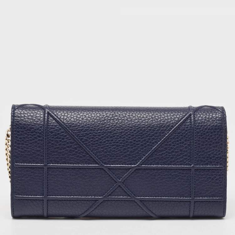 Pre Owned Dior Navy Blue Leather Diorama Wallet on Chain