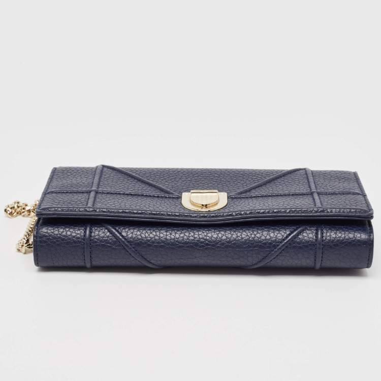Pre Owned Dior Navy Blue Leather Diorama Wallet on Chain
