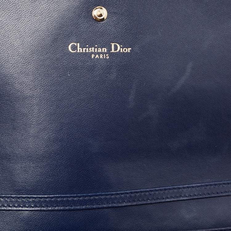 Pre Owned Dior Navy Blue Leather Diorama Wallet on Chain